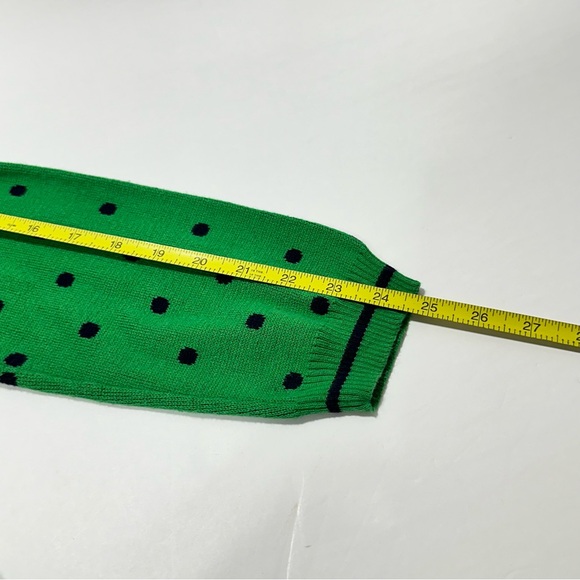 Liz Claiborne Green Sweater With Blue Polka Dots V Neck Cotton L - Picture 11 of 12